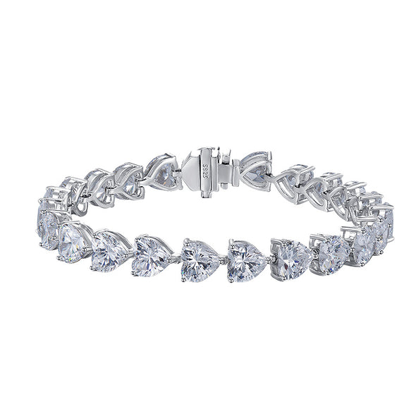 Beautiful Heart Cut Tennis Bracelet in Sterling Silver