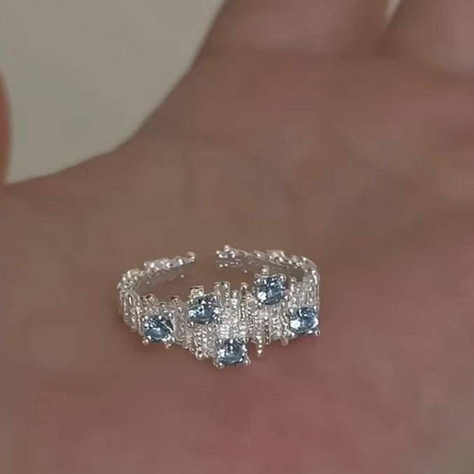 Irregular Wrinkle Blue Stone Open Ring In Sterling Silver