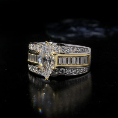 Three Row Marquise Cut Gold Accent Two Tone  Engagement Ring