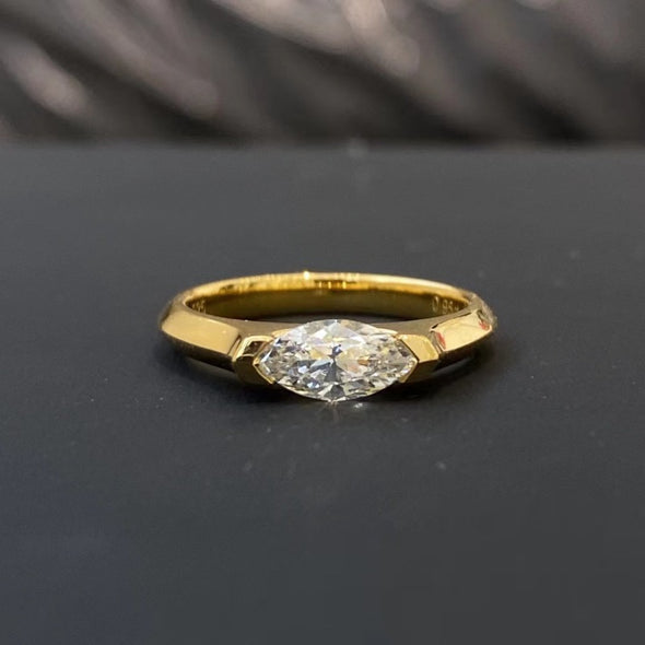 Classic East West Marquise Cut Golden Tone Engagement Ring