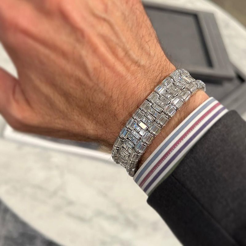 Men’s Triple Row Lux Design Baguette-Cut Iced Out Tennis Bracelet