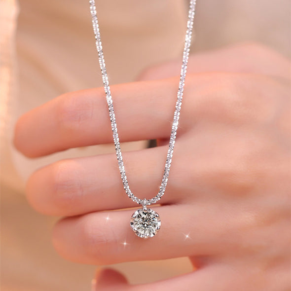 Round Cut Moissanite Pendant Necklace in Sterling Silver