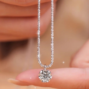 Round Cut Moissanite Pendant Necklace in Sterling Silver