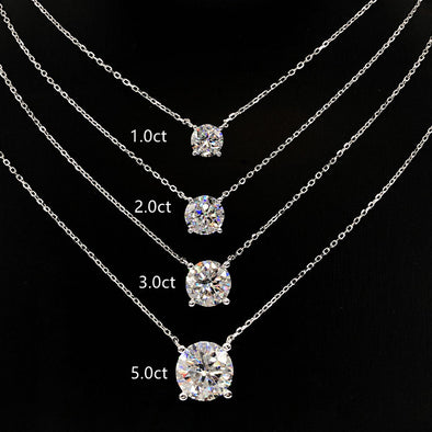 D Color Moissanite Classic 4 Prong Round Cut Sterling Silver Pendant Necklace