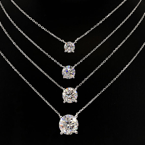 D Color Moissanite Classic 4 Prong Round Cut Sterling Silver Pendant Necklace