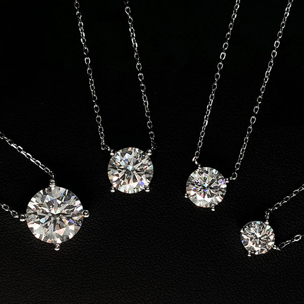 Moissanite Classic 4 Prong Round Cut Sterling Silver Pendant Necklace