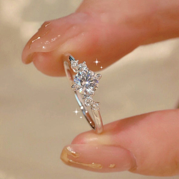 1CT Round Cut Lunaire Cluster Moissanite Engagement Ring in Sterling Silver