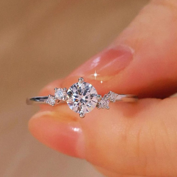 1CT Round Cut Lunaire Cluster Moissanite Engagement Ring in Sterling Silver