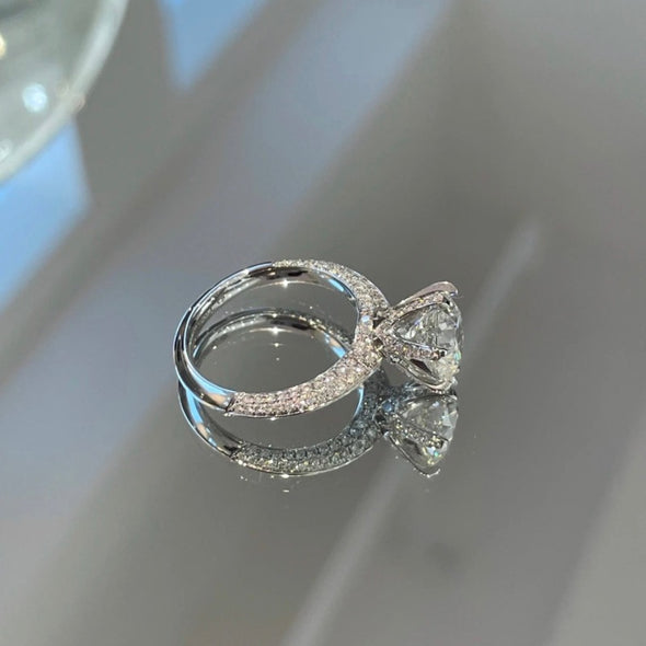 Gorgeous 6 Prong Pave Set Round Cut Moissanite Engagement Ring