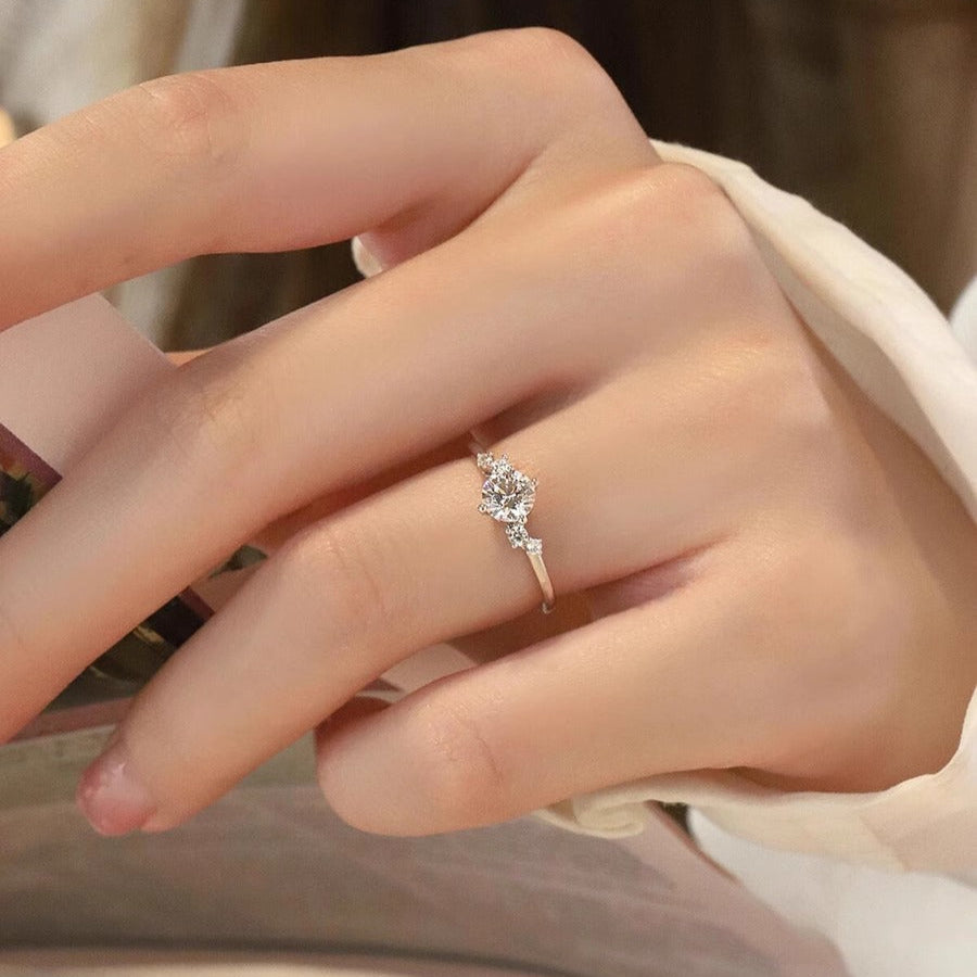 1CT Round Cut Lunaire Cluster Moissanite Engagement Ring in Sterling Silver