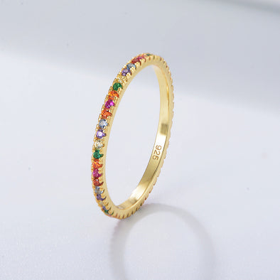 Golden Tone Multi-Color Eternity Band Stackable Ring