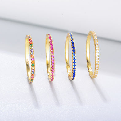 Golden Tone Multi-Color Eternity Band Stackable Ring