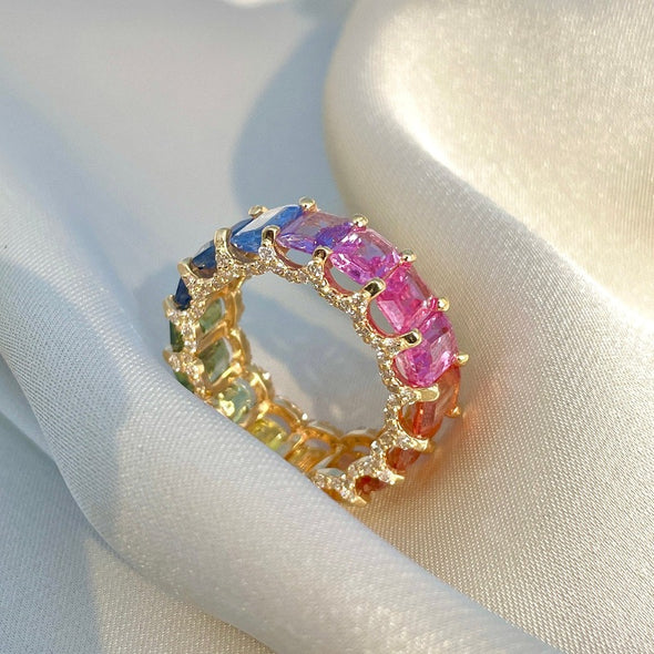 Rainbow Multicolor Eternity Band Ring