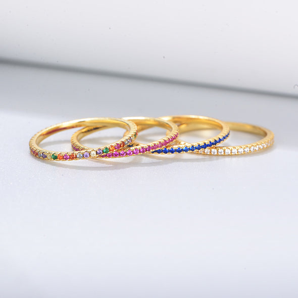 Golden Tone Multi-Color Eternity Band Stackable Ring