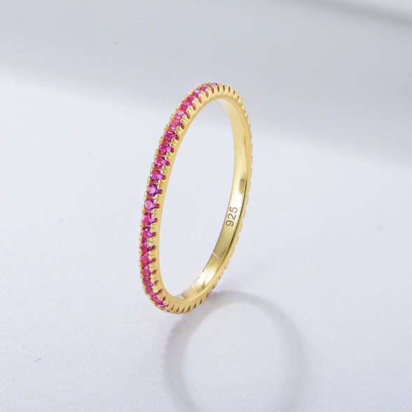 Golden Tone Multi-Color Eternity Band Stackable Ring