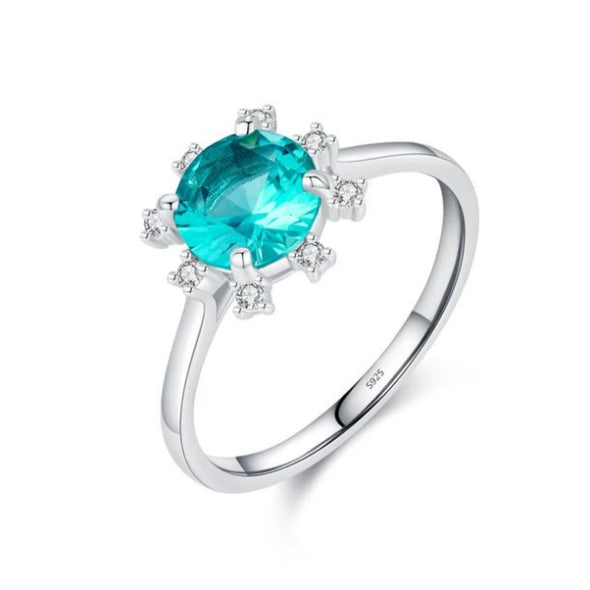 2PCS Round Cut Paraiba Tourmaline Bridal Set Rings in Sterling Silver