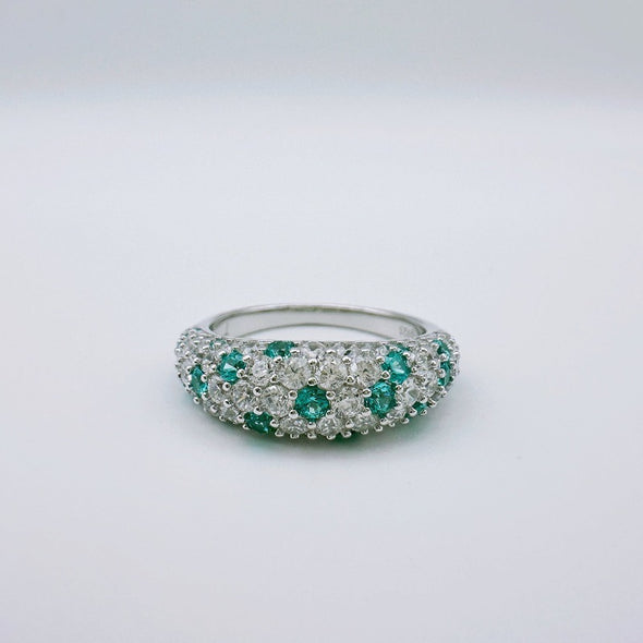 White & Paraiba Tourmaline Wedding Band in Sterling Silver