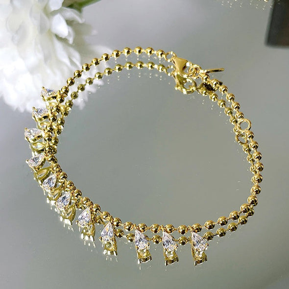 Golden Tone Pear Cut Droplet Bracelet