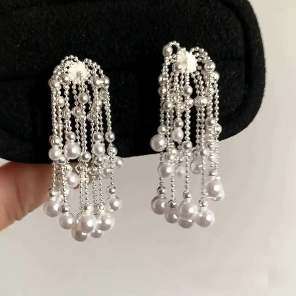 Elegant Pearl Tassel Earrings – Dainty Drop Earrings for Women