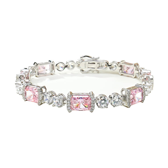 Radiant Cut Pink Gemstone Tennis Bracelet in Sterling Silver