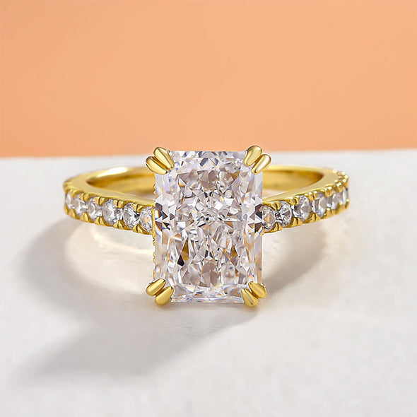 Solitaire Radiant Cut Gold Half Eternity Engagement Ring