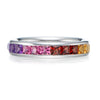 Rainbow Color Princess Cut Sterling Silver Wedding Band