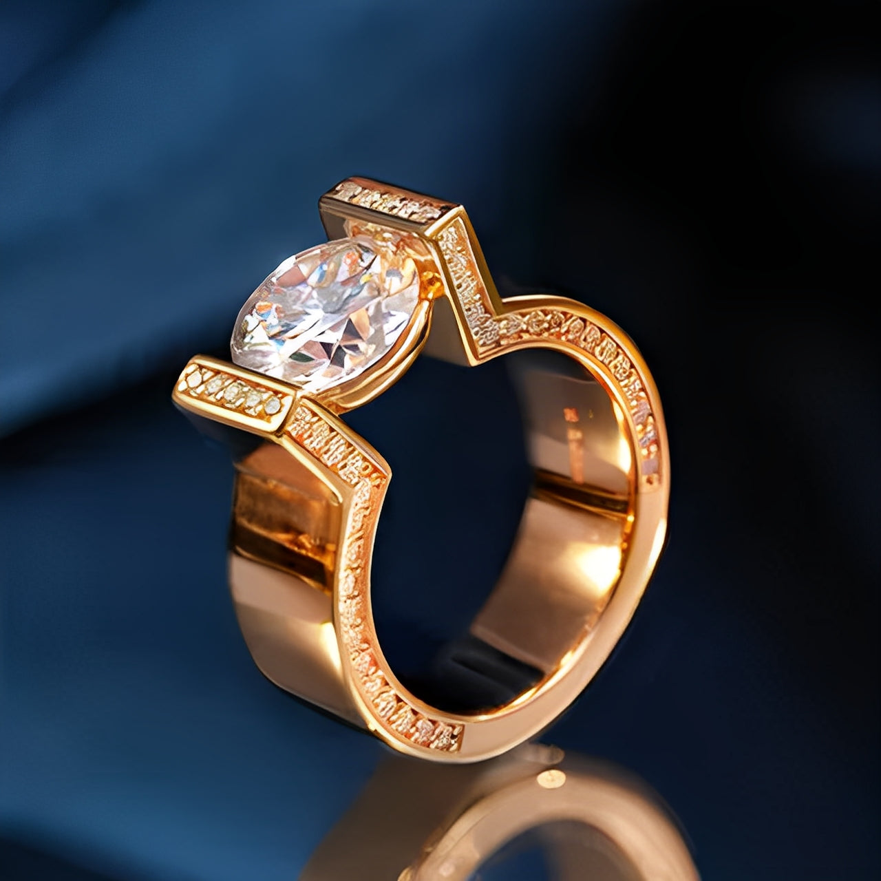 Round Cut Rose Golden Tension-set  Engagement Ring