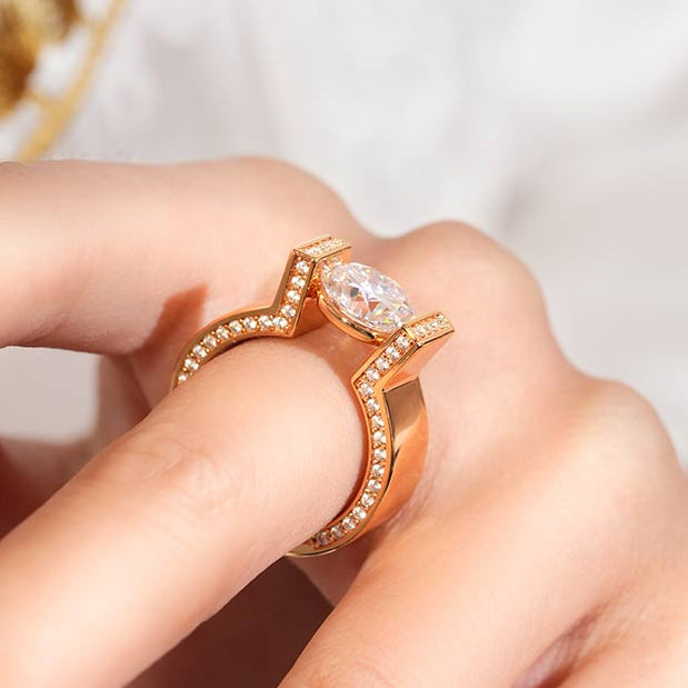 Round Cut Rose Golden Tension-set  Engagement Ring