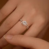 Leaf Design Round Cut Engagement Ring in Sterling Silver