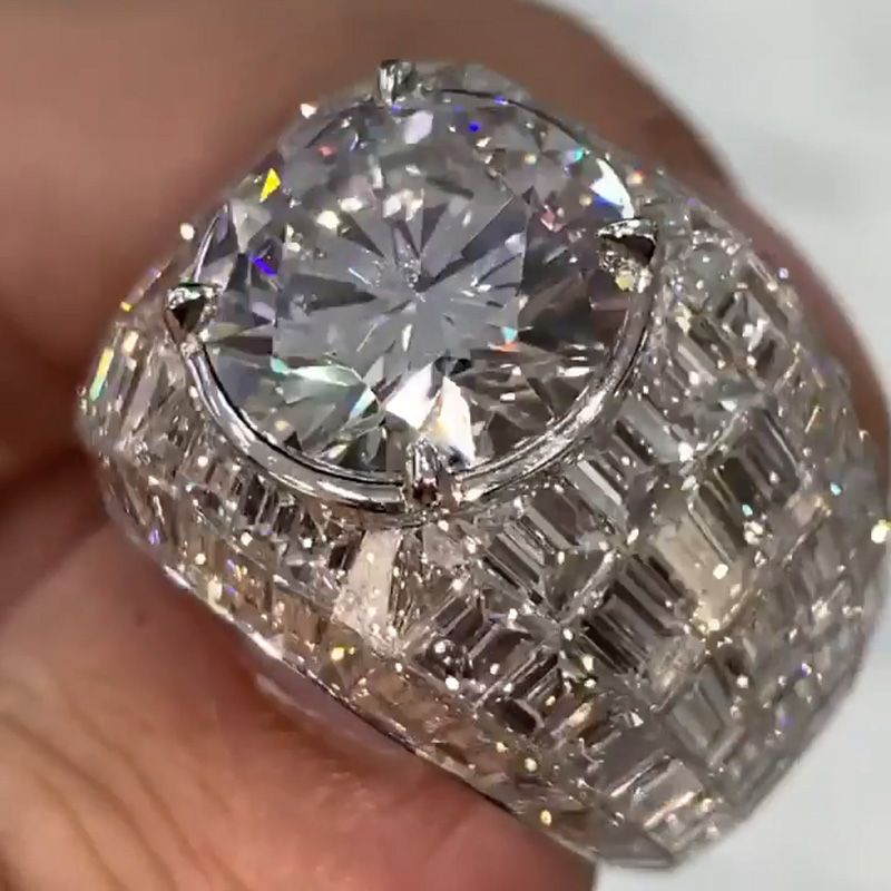 Luxury 6ct Round Cut With Emerald Cut Band Handmade Men's Ring