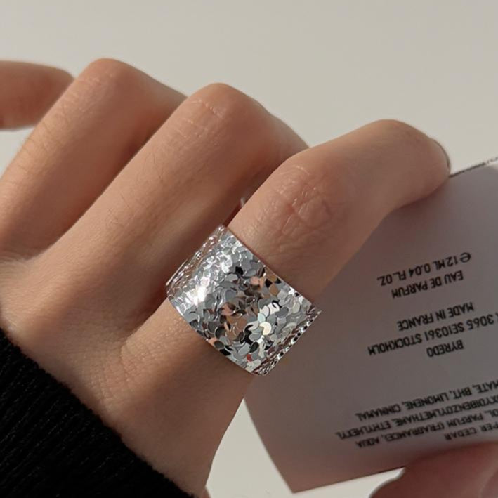 Sparkling Scale Texture Adjustable Sterling Silver Ring