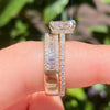 2pcs Golden Tone Radiant Cut Ring With Baguette Band Bridal Set in Sterling Silver