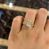 2pcs Gold Tone Emerald Cut Bridal Set Ring In Sterling Silver