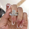 2PCS Radiant Cut with Emerald Cut Shank Wedding Ring Set in Sterling Silver