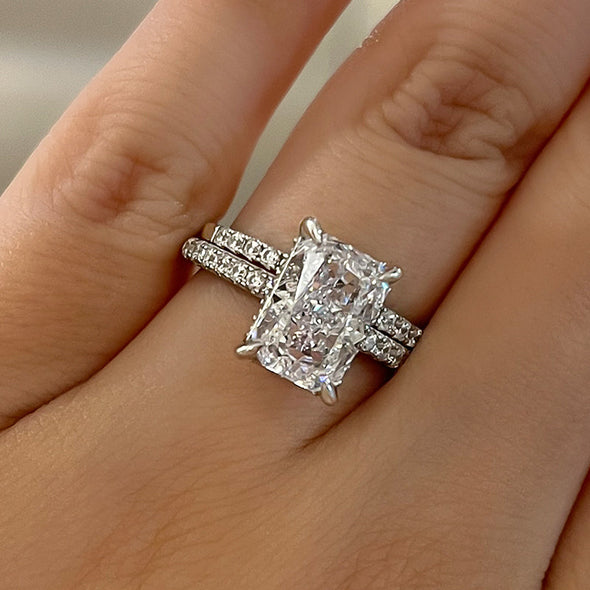 Sale | 2PCS Radiant Cut Engagement Ring Set In Sterling Silver