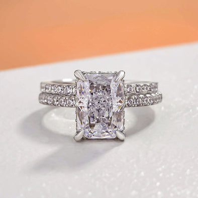 Sale | 2PCS Radiant Cut Engagement Ring Set In Sterling Silver