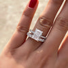 Solitaire Radiant Cut Bridal Set Rings with Round Cut Band In Sterling Silver