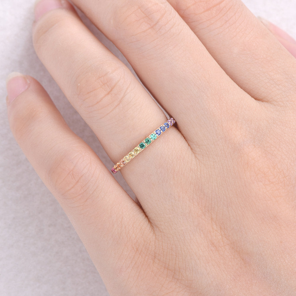 Rainbow Eternity Multicolor Stacking Ring Wedding Band