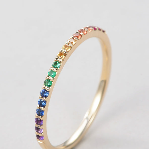 Rainbow Eternity Multicolor Stacking Ring Wedding Band