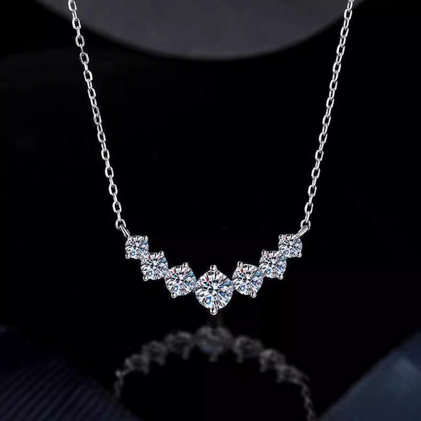 D Color Moissanite 7-Round Cut Stones Pendant Necklace in Sterling Silver