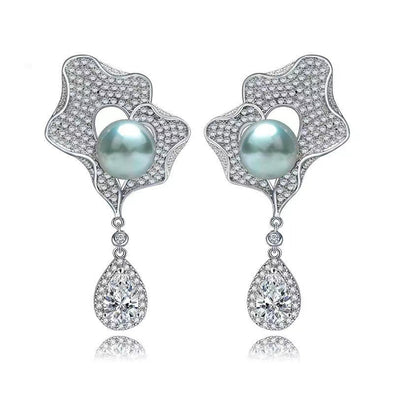 Elegant Pearl Shell Design Drop Earrings in Sterling Silver