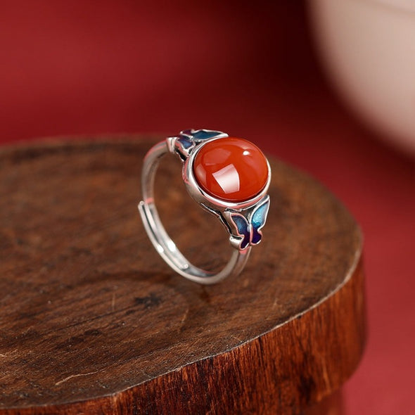 Vintage Southern Red Agate Butterfly Ring in Sterling Silver