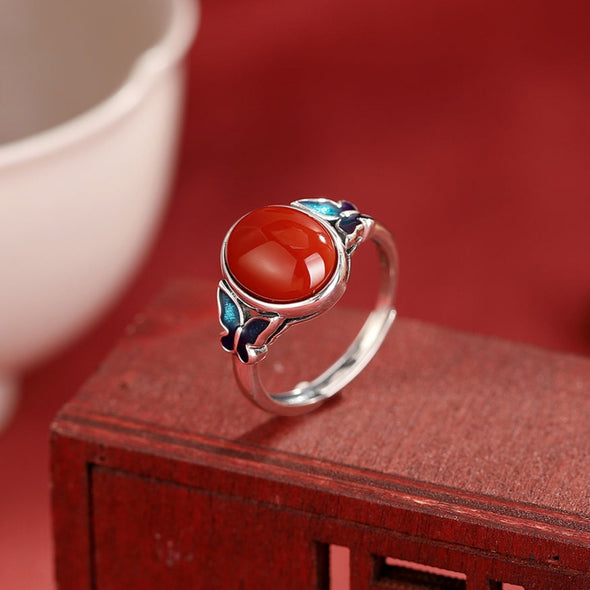 Vintage Southern Red Agate Butterfly Ring in Sterling Silver