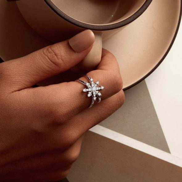 Snowflake Design Adjustable Size Ring in Sterling Silver