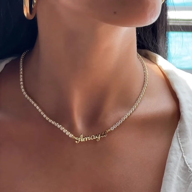 Custom Name Tennis Chain Necklace – Sterling Silver Name Pendant