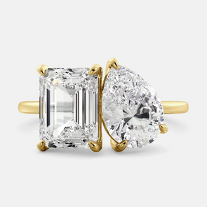 Two Stone Pear Cut & Emerald Cut Ring in Rose Gold/Golden Tone