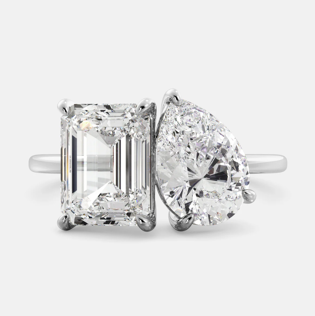 Two Stone Pear Cut & Emerald Cut Ring in Rose Gold/Golden Tone