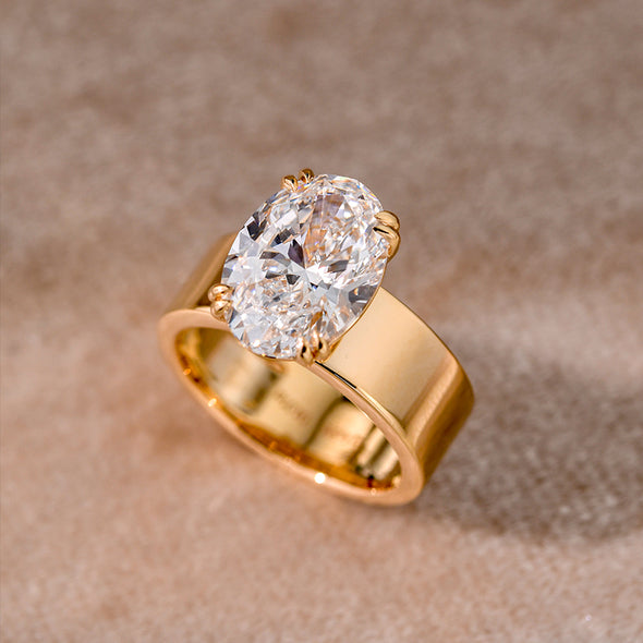 Wide Band Oval Elegant Vintage-Inspired Engagement Ring