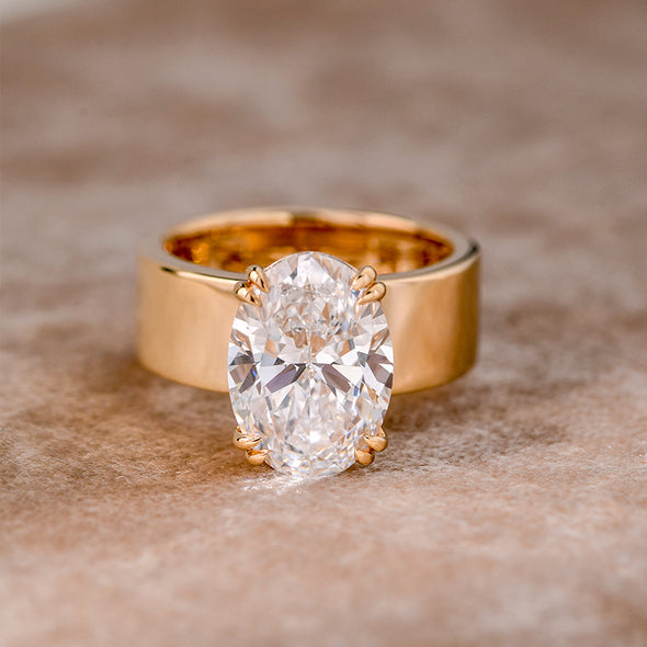 Wide Band Oval Elegant Vintage-Inspired Engagement Ring