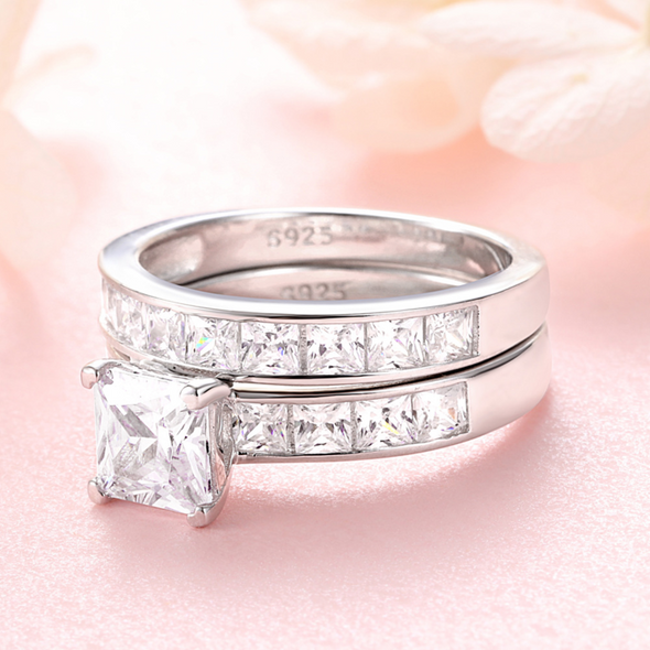 1.5 Carat Princess Cut Wedding Bridal Set